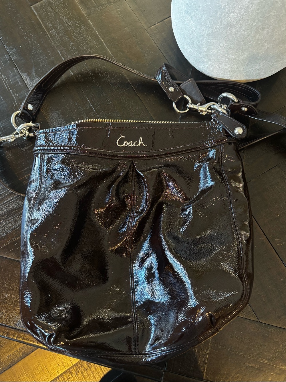 Coach Patent Leather Shoulder Bag - Dark Brown